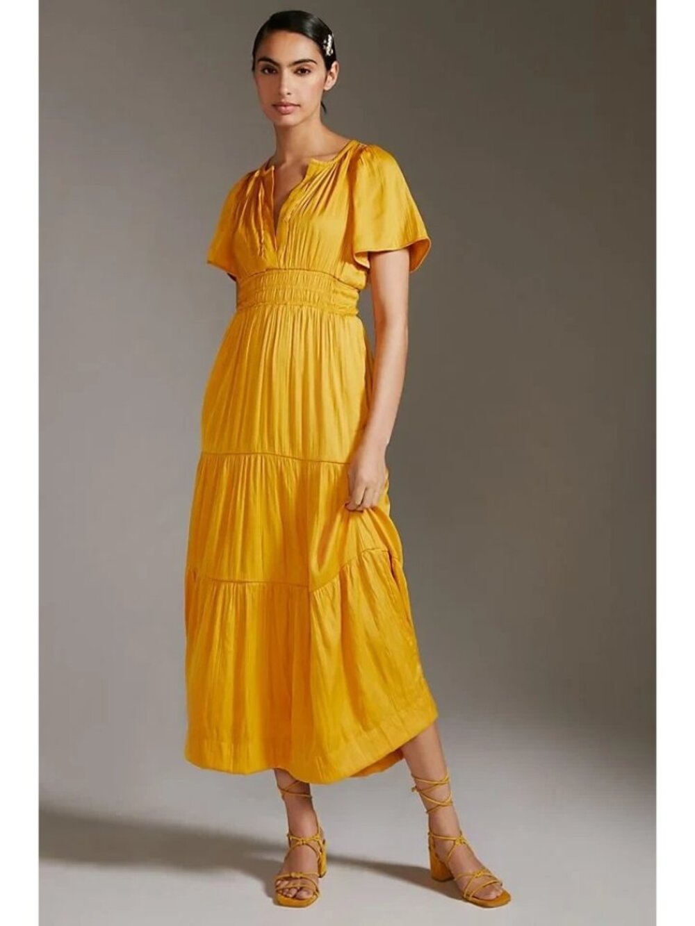 NWT Anthropologie Somerset Maxi in Mango Yellow Satin Lumensilk Edition Dress SP